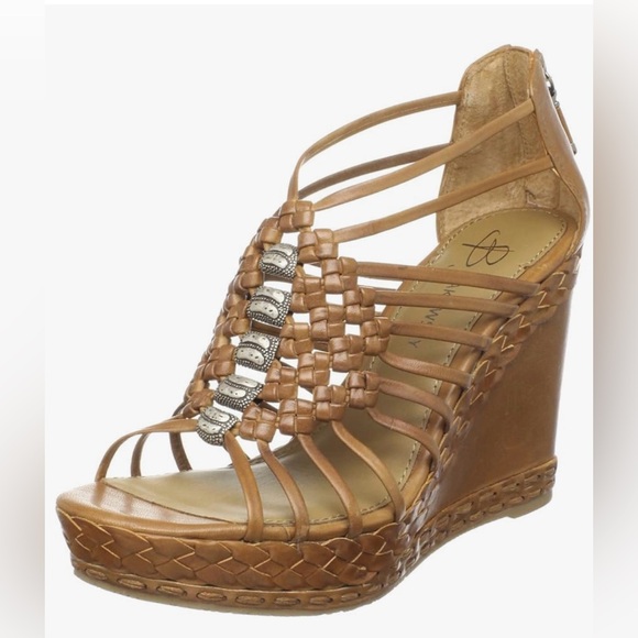 NEW B. Makowsky Akron Cuoio Leather Wedge Sandals - Picture 2 of 9